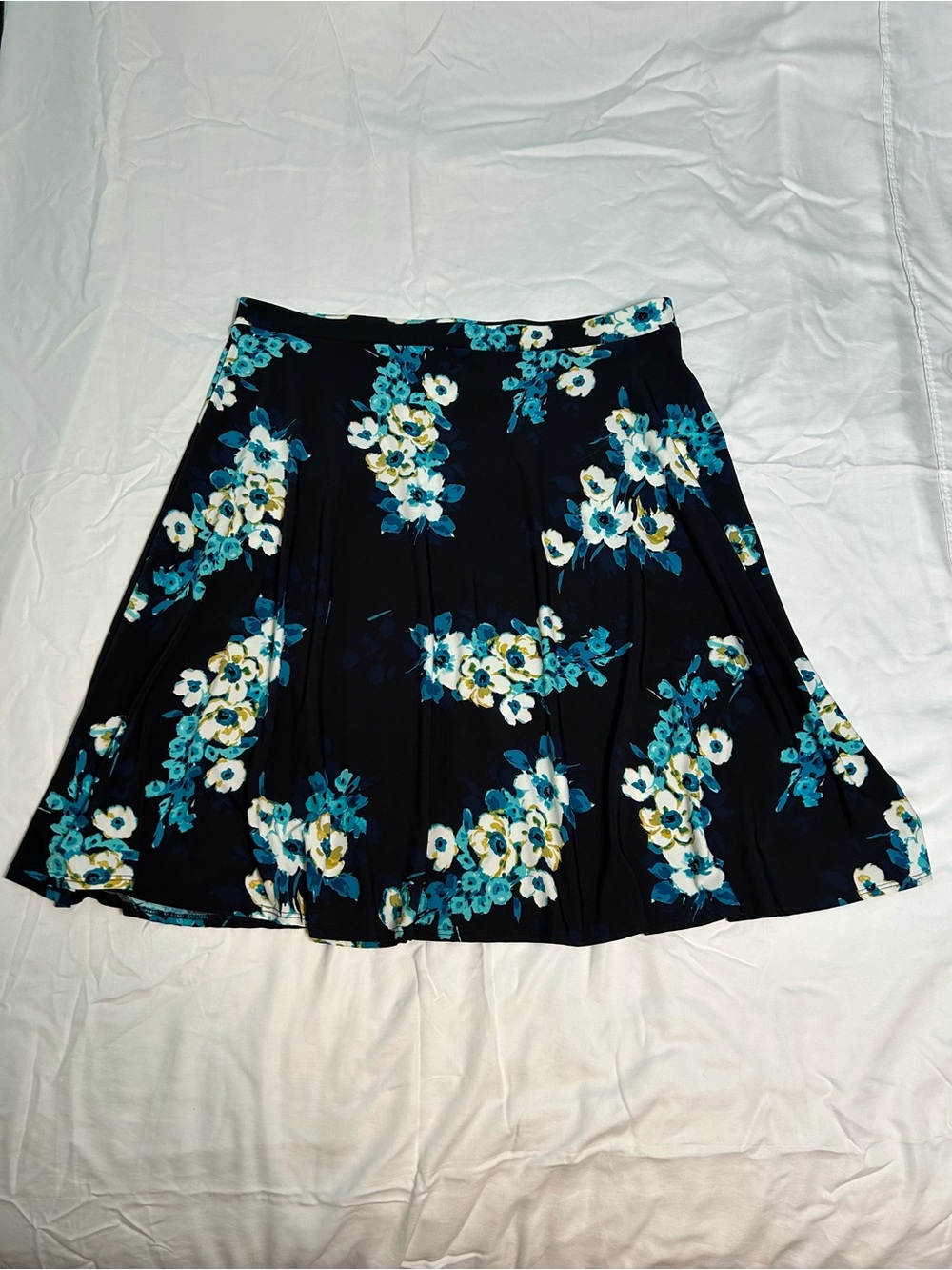 George Black Circle Skirt with Teal, White, and Yellow Floral Print